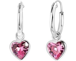 Lucardi Meisjes Oorring met plating - Hart - Zirkonia - Cadeau - 925 Zilver - Zilverkleurig