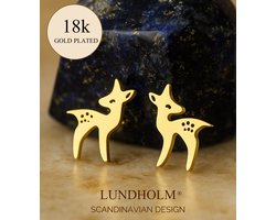 Lundholm Kerst Oorbellen Dames Rendier Kerstmis - Kleine Oorknopjes Dames Goudkleurig Hertje – Premium Stainless Steel Cadeautje Meisje – Gold Plated – Elegante Hertjes Oorbellen Goud Verguld Kerst Meisjes oorbellen – Luxe Geschenkverpakking
