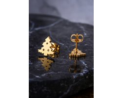 Lundholm Kerst Oorbellen - Oorknopjes Meisjes Kerstboom - Premium Stainless Steel Goudkleurig (Gold Plated) - Kleine Kerst Oorbellen (1.1 x 0.9 cm) - Hypoallergeen & Geschikt voor Gevoelige Oren - Luxe Geschenkverpakking