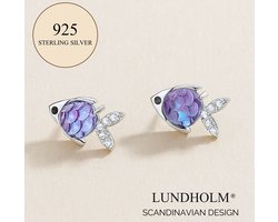 Lundholm Luxe 925 Sterling Zilver Luxe Oorbellen Meisjes Vis Zirkonia Steentjes Oorknopjes Meisje - Scandinavisch Design - meisjes cadeautje cadeau voor meisje - luxe verpakking