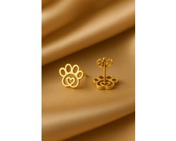Lundholm Oorknopjes Dames Goud kleurig Hondenpoot Cadeau Meisjes - Premium Stainless Steel - Hartjes Oorbellen Meisjes Hond (1.2 x 1.2 cm) - Luxe Geschenkverpakking