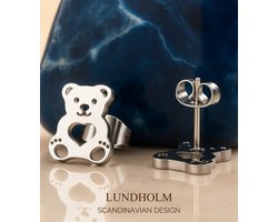 Lundholm Oorknopjes Meisjes Beertjes - Premium Stainless Steel Zilver Kleurig - Cadeautje Meisje Oorbellen Knuffelbeer - Luxe Geschenkverpakking