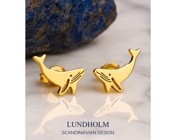 Lundholm Oorknopjes Walvis - Premium Stainless Steel Gold Plated - Goud kleurige Dieren Oorbellen - Luxe Geschenkverpakking