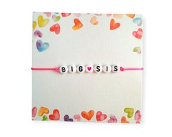 Made by Mila - Kralenarmband - Meisje - Grote Zus - Big Sister - Roze - Hartje - Kinderarmband