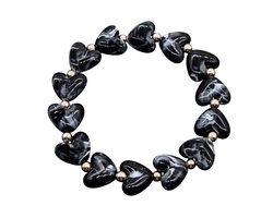 Marble Heart / Marmer Hartjes Armband - Zwart | Acryl / Staal | Fashion Favorite