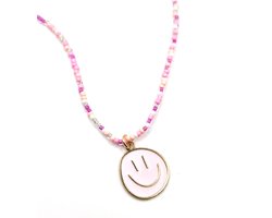 Meisjes Ketting Smiley- Kralenketting Smile Meisje- Roze Kralen Ketting- LiLaLove- Kind