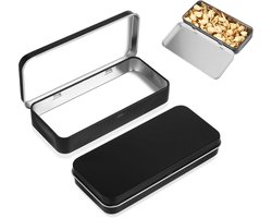 Metalen Doos Met Deksel - Zwart - Klein Blikje - Mini Draagbaar - Rechthoekige Hangdoos voor Oorbellen - Bewaarbox voor Sieraden