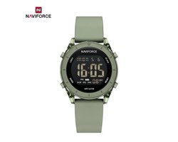 NAVIFORCE horloge met grijsgroene siliconen polsband, grijsgroene wijzerplaat en zwarte horlogekast voor jongens en meisjes met stijl ( model 7108 GRGR )