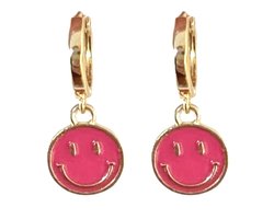 Oorbellen 14k goud verguld- Smiley -roze- Charme Bijoux