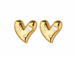 Oorbellen Hartje- Tiener oorbellen - Oorbellen Hart Goudkleurig- LiLaLove- Diamantjes Hartjes- Meisjes oorbellen Goudkleurig- Stainless Steel
