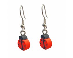 Oorbellen-Lieveheersbeestje-Kunststof-Oorbelhaken- rvs-Charme Bijoux