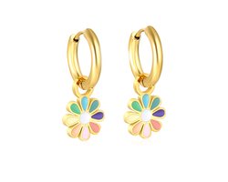 Oorbellen meisje bloem - hoops - daisy- goud kleurig