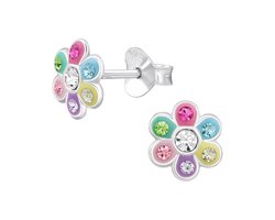 Oorbellen meisje bloem - zilver - glitter