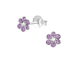 Oorbellen meisje bloem - zilver - lila - paars - glitter