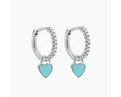 Oorbellen meisje hartje - turquoise/ groen - zilver kleurig - glitter - glinster