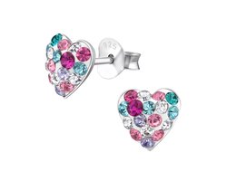 Oorbellen meisje - hartje - zilver - liefde - glitter - regenboog