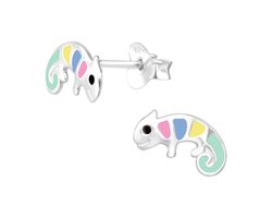 Oorbellen meisje kameleon - zilver - dier