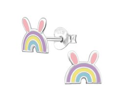 Oorbellen meisje - regenboog - konijn - zilver