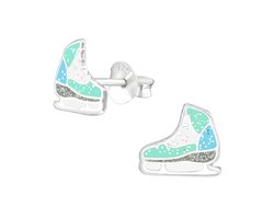 Oorbellen meisje schaatsen - kerst- zilver - glitter- turquoise