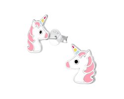 Oorbellen meisje unicorn - zilver - roze
