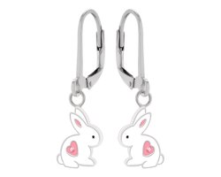 Oorbellen meisje - Zilveren kinderoorbellen - Konijn hartje - 21mm