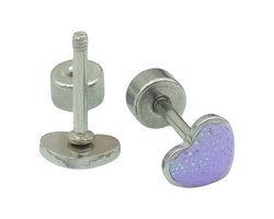 Oorknopjes Dames / Kinderoorbellen - Kleine Paarse Hartjes Oorbellen Met Glitter - Ø 5 mm