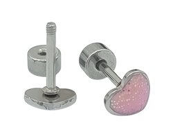 Oorknopjes Dames / Kinderoorbellen - Kleine Roze Hartjes Oorbellen Met Glitter - Ø 5 mm