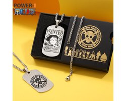 Power-8® Anime ketting: One Piece Manga Design - luffy wanted met cadeau doos - ketting met hanger -piraten ketting- Unisex Anime Figuur Merchandise voor Heren, Dames, Jongens en Meisjes - one piece merchandise - cadeau tips - kerstcadeau