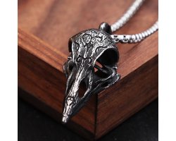 Power-8 Punk: Viking Rvs Kraai Schedel Hanger - Vintage Kleine Barbadiaan Ketting - Amulet -Sieraden - Cadeau tips - kerst cadeau- verjaardagscadeau - Ketting met hanger - Ketting voor heren en dames.