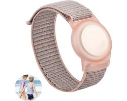 Premium Armband geschikt voor Apple AirTag voor Kinderen met Klittenband Sluiting Rose | AirTag-sleutelhanger Hoesje Kind | Polsband GPS Horloge Kind | Tracker Houder Armband | Trackers Band | Kinder Horloge | Peuter | GPS Senioren
