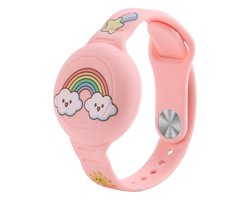 Premium Siliconen Armband roze met regenboog geschikt voor Apple AirTag voor Kinderen Roze | AirTag-sleutelhanger Hoesje Kind | Polsband GPS Horloge Kind | Tracker Houder Armband | Trackers Band | Peuter | AirTag Polsband Armband | Polsband GPS