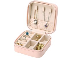 Reisjuwelendoos voor Dames en Meisjes - Compacte Opbergtas voor Ringen, Oorbellen en Kettingen (Roze)