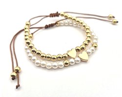 Set Touwarmbandjes Meisje- Parelarmband- Armbandenset met hartje- Armbanden meisje- LiLaLove- Kind