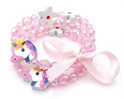 Set van 3 kralenarmbanden voor kinderen roze met unicorn