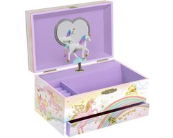 Sieradendoos Muzikaal - Eenhoorn - Juwelendoos voor Meisjes - Verjaardagsgeschenk - 18,2 x 13,3 x 9,9 cm - Stevig Grenen Vezelplaat