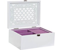 Sieradenkist/juwelenkist wit van hout 22 x 16 x 10 cm - Sieradendoos - Juwelendoos