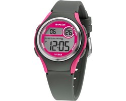Sinar Kinderhorloge - Jeugd / Meisje - Digitaal - 10 bar - Donker Grijs / Donker Roze - Ø 36 mm - Quartz - Veel Opties - XE-64-8