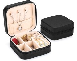 Small Jewellery Box - Mini Jewelry Organizer - Travel Jewelry Box - Portable Jewelry Storage Box voor Sieraden - Oorbellen - Kettingen - Armbanden - Zwart