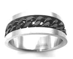 Stoer - RVS - stress - ring - maat 17 - zwart - schakel ketting - in het midden die je mee kan draaien ( Anti stress ringen )