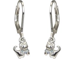 Traveller Oorbellen - Oorhangers Meisje - Kat - Blauw - Zilver 925 - Kristal - Preciosa Crystals - Hangers 23 x 6 mm - Feles - 545204