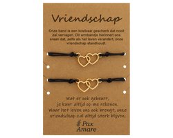 Vriendschapsarmbandjes voor 2 met Dubbele Hartjes - Goud - Elastisch verstelbaar - Vriendschap Cadeau - Pax Amare