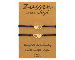 Vriendschapsarmbandjes voor 2 "Zussen voor altijd" - Hartjes - Sisters Armbandjes met Cadeau Kaartje - Goudkleurig - Elastisch Verstelbaar - Pax Amare