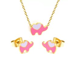 WeLoveSilver - goudkleurige kinderset - roze olifantje - hypoallergeen