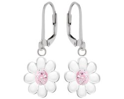 WeLoveSilver - kinderoorbellen - zilver - madeliefje - roze glitterhart