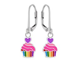 WeLoveSilver - Oorbellen meisje - Zilveren kinderoorbellen - Kleurige cupcake