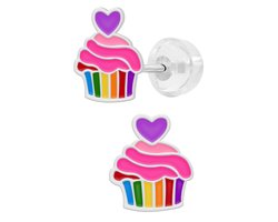WeLoveSilver Premium zilveren kinderoorbellen - cupcake regenboog - 925 zilver - 8mm