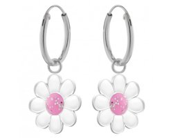 WeLoveSilver - zilveren oorringen - kinder oorbellen - roze madeliefjes