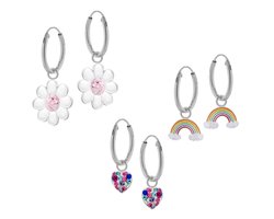 WeLoveSilver - zilveren oorringen kinderen - madeliefje, hart, regenboog