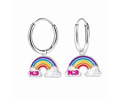 WeLoveSilver - zilveren oorringen met K3 hanger - regenboog en glitter