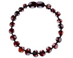 Wild Sun Barnsteen Armband Baby / Peuter - Amber Enkelbandje - Baltische Barnsteen – Pijnstillend bij Doorkomende Tanden - 14 cm - Cherry